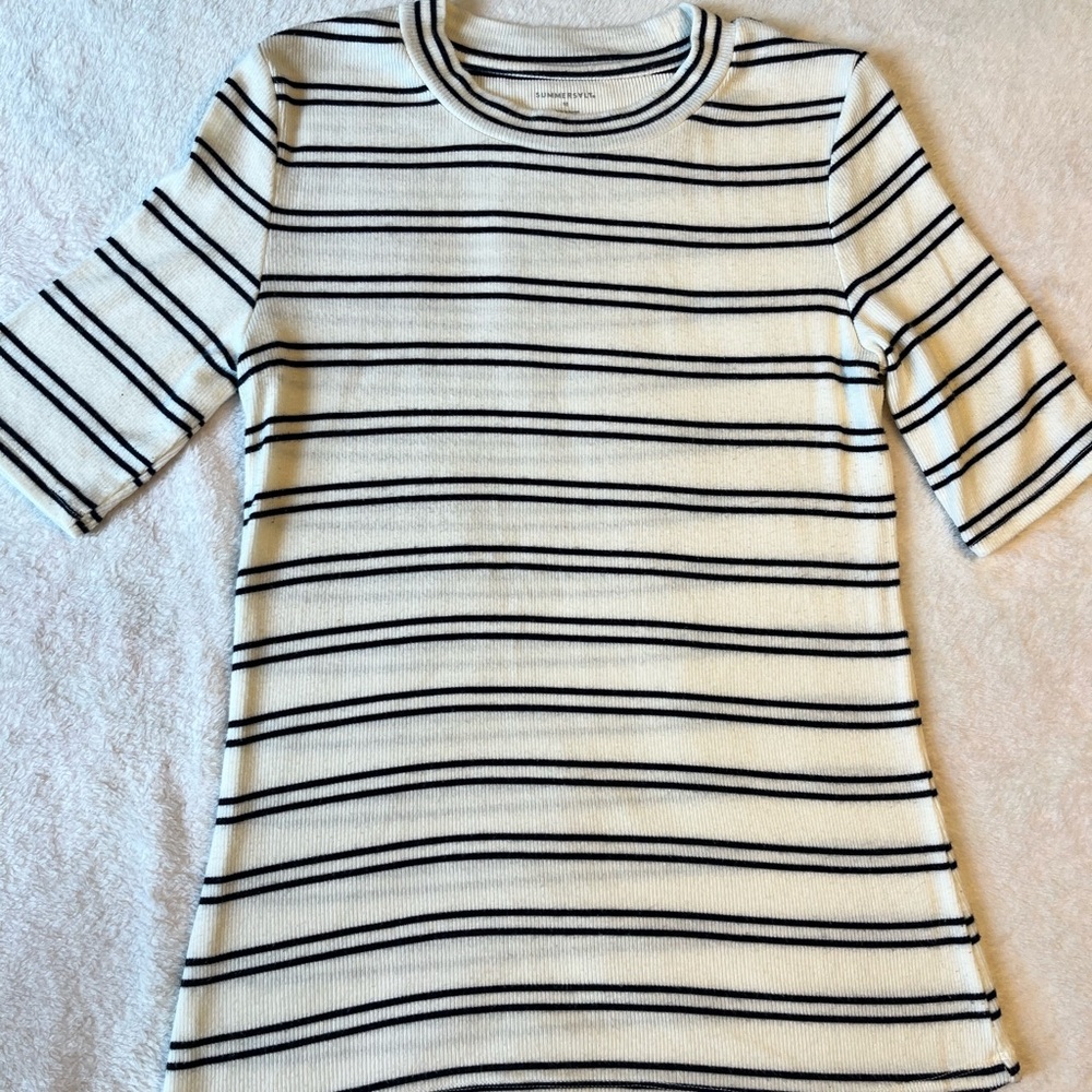 summersalt Cream and Black Striped Crew Tee